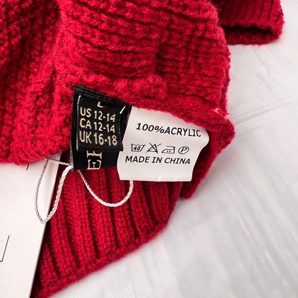 CHERFLY Women's Batwing Sleeve Cardigan Sweater Knit Red Sweater Cardigan Size L - Picture 7 of 8